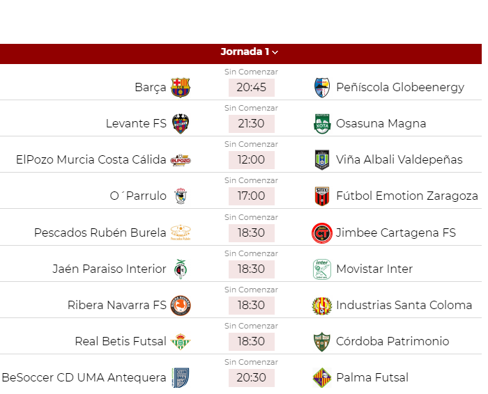 Primera jornada de una apasionante primera división de fútbol sala