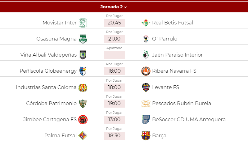 Segunda Jornada de Primera División de Futsal