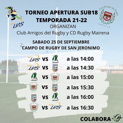 Torneo Apertura de rugby organizado por el Club Amigos del Rugby de Sevilla y el CD Rugby Mairena y la participación del Jaén Rugby y Rugby Unión Xerez en categorías Sub16 y Sub18