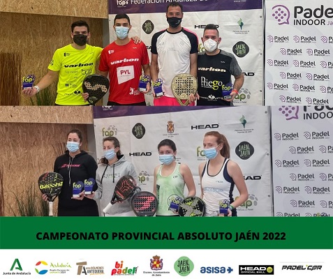 Juan Ortega y Antonio Luque campeones en el cuadro masculino y Laura Martínez y Carmen Trigo en el femenino en el Campeonato Provincial Absoluto de Jaén de pádel