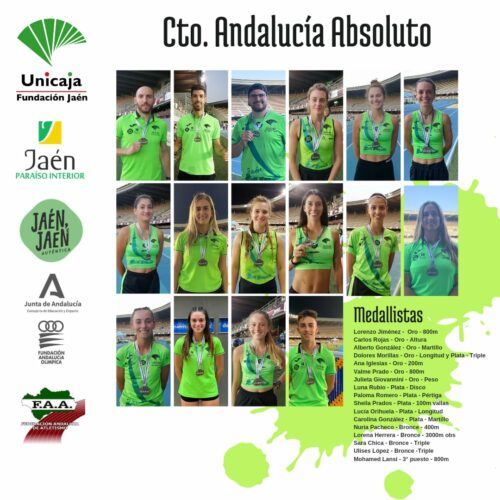 El Unicaja Jaén Paraíso Interior consigue dieciséis medallas y un puesto de podio más en el Campeonato de Andalucía  Absoluto de Atletismo