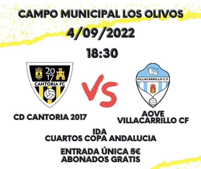 El Villacarrillo Aove CF visita al CD Cantoria 2017 en la Ida de 1/4 Final de Copa Andalucía